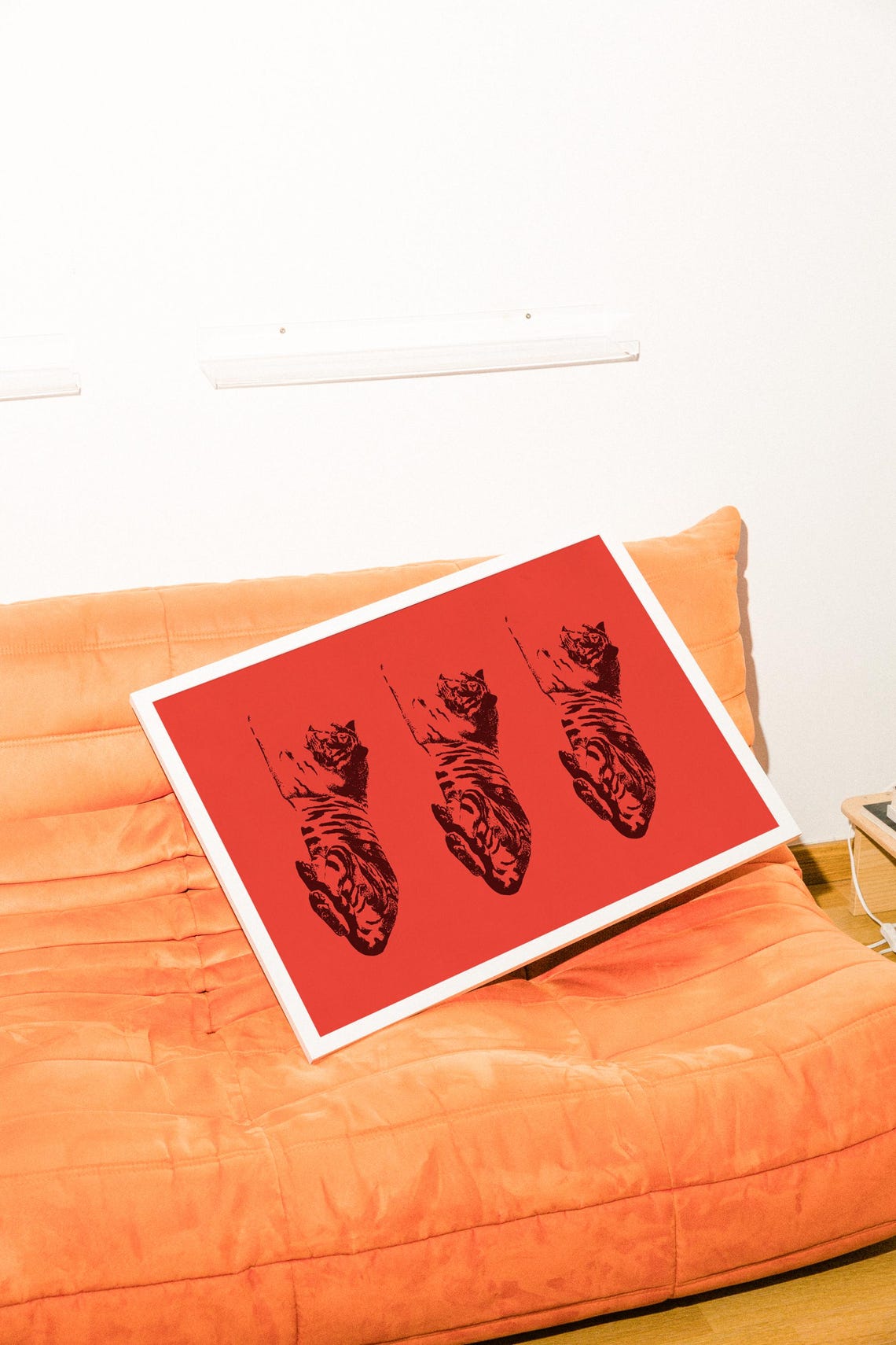 Triple Resting Tiger Bold Red Graphic Animal Art Decor Poster - Image 2