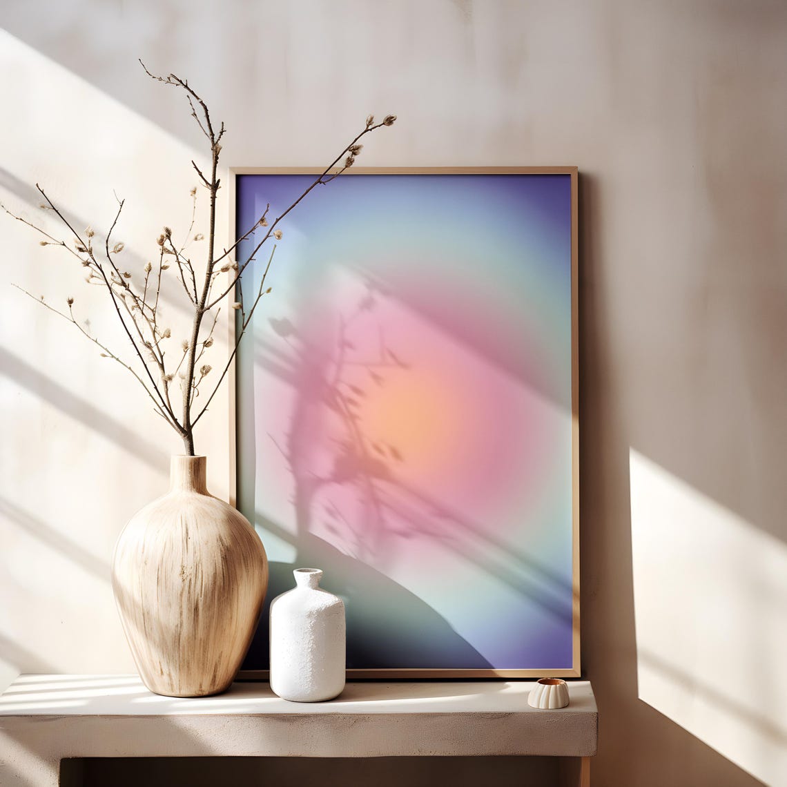 Blue Pink Orange Aura Gradient Aesthetic Abstract Design Poster - Image 3