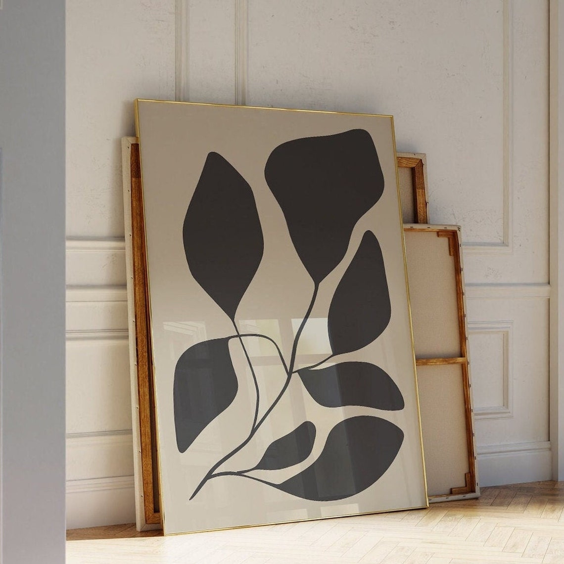 Abstract Botanical Floral Art, Neutral Mid-Century Print