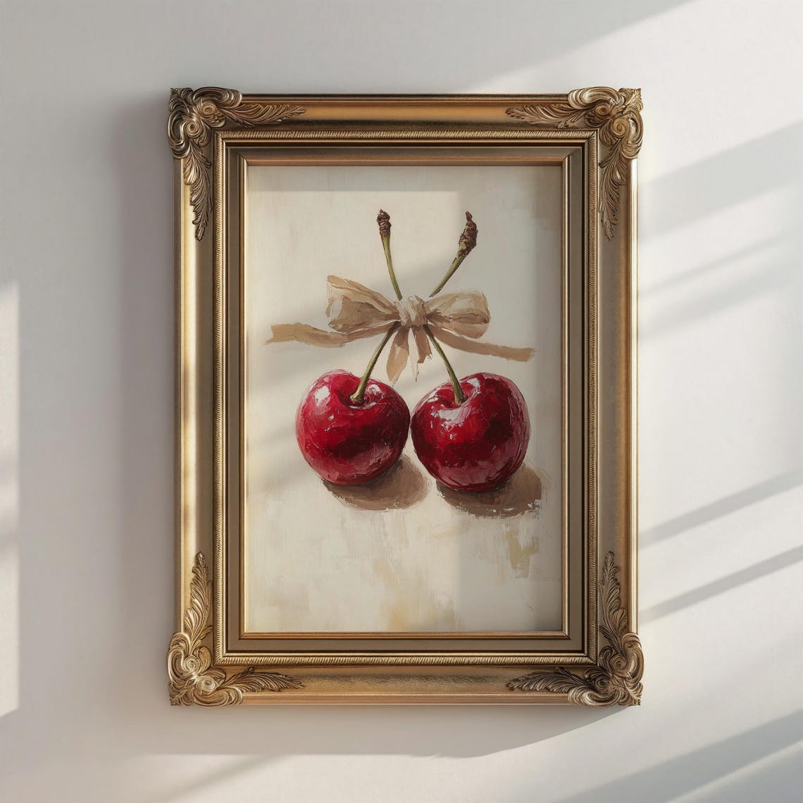 Red Cherries Tied With Bow Coquette Fruit Oil Painting Poster - Image 2