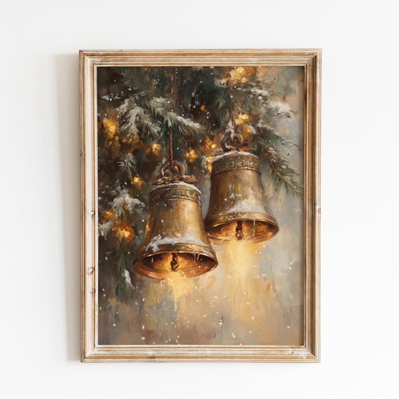Christmas Bells Print Vintage Christmas Print Rustic Winter Wall Art Christmas Moody Christmas Prints
