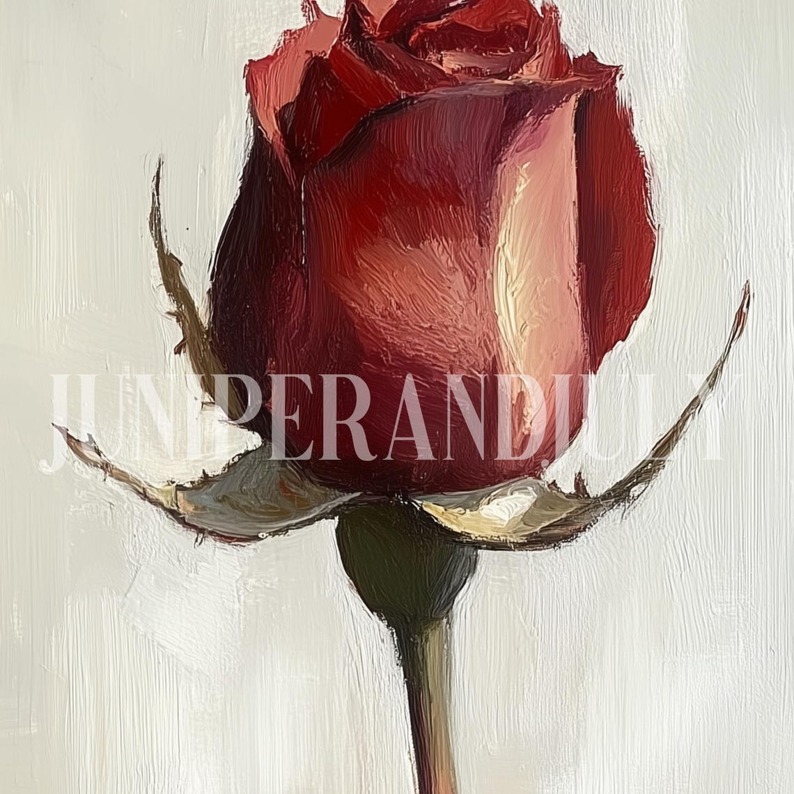 Single Red Rose Oil Painting Valentine Romantic Flower Poster - Image 4