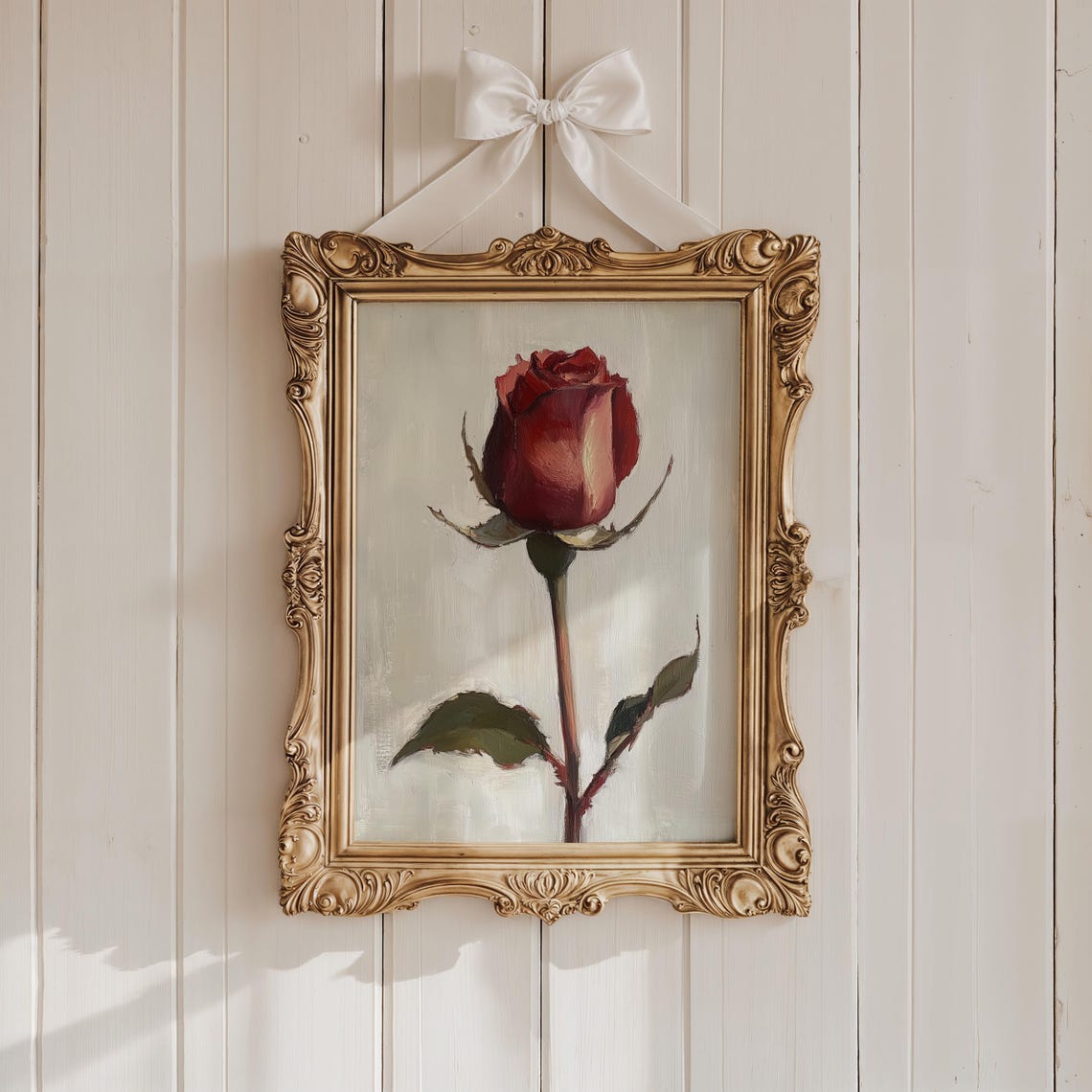 Single Red Rose Oil Painting Valentine Romantic Flower Poster - Image 2