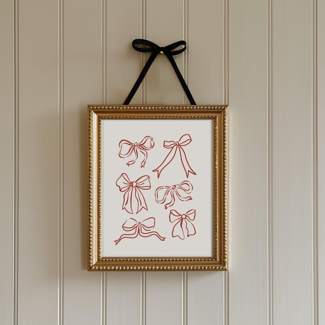 Six Red Ribbon Bows Hand Drawn Line Art Coquette Style Poster - Image 3