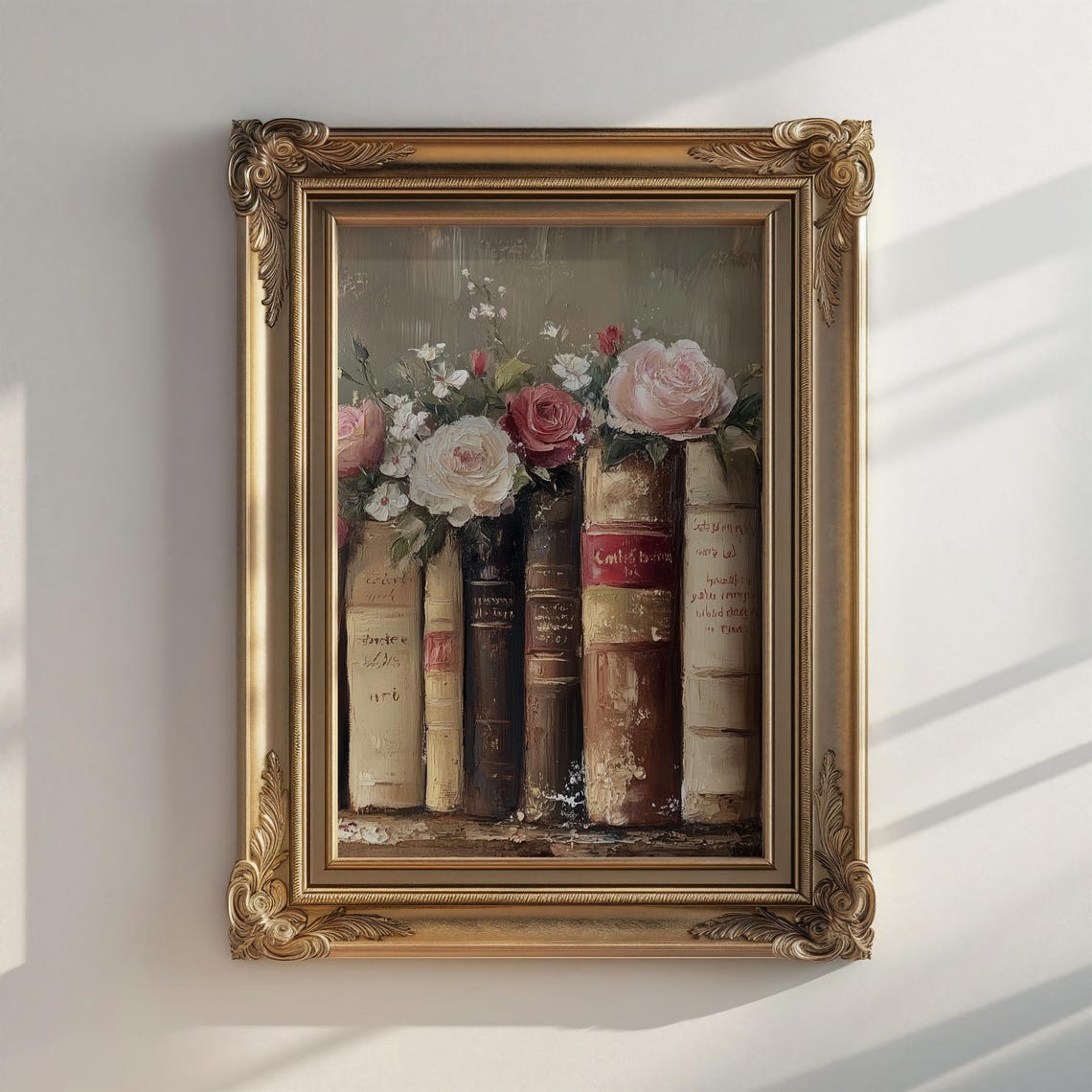 Vintage Books Roses Bouquet Oil Painting Romantic Decor Poster - Image 5