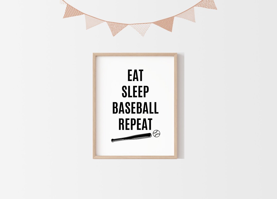 Eat Sleep Baseball Repeat Bold Typography Sports Fan Gift Poster - Image 2