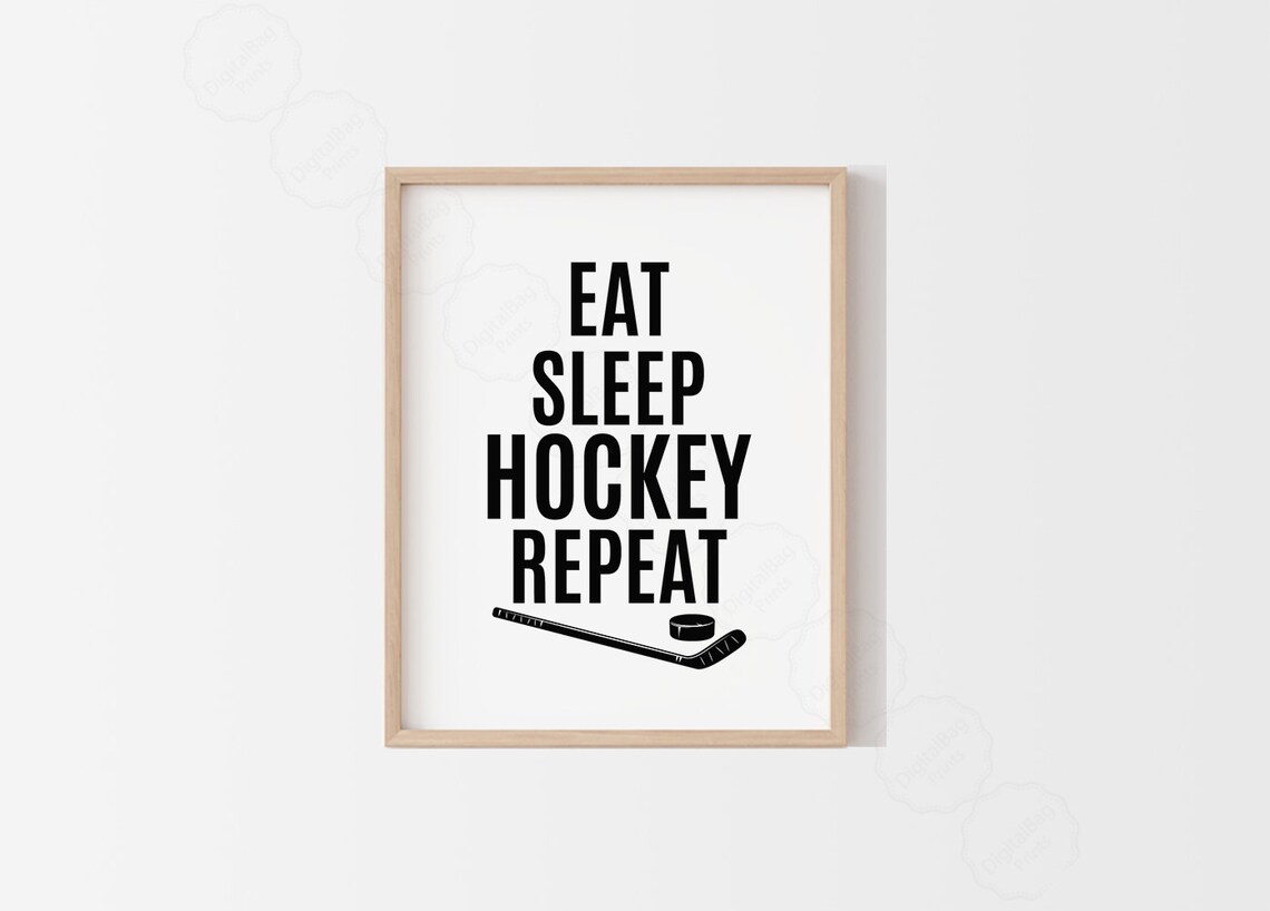 Eat Sleep Hockey Repeat Bold Typography Sports Fan Gift Poster - Image 2