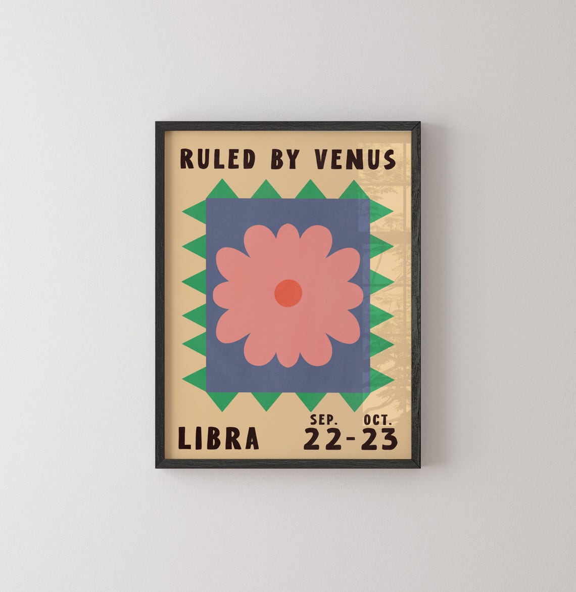 Libra Zodiac Flower Poster Ruled By Venus Retro Astrology Print - Image 2