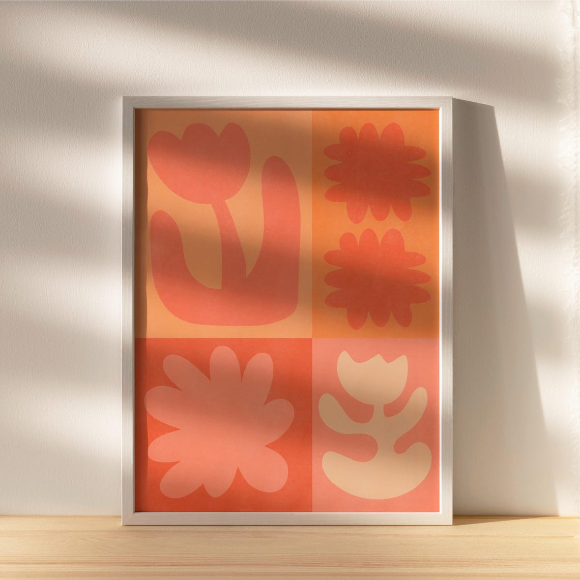 Orange Red Flower Grid Four Panel Maximalist Botanical Art Poster - Image 5