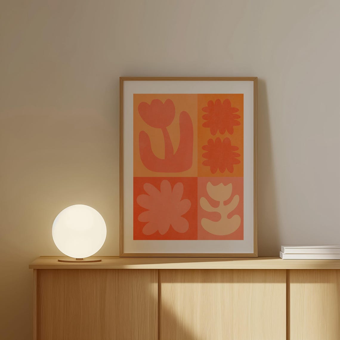 Orange Red Flower Grid Four Panel Maximalist Botanical Art Poster