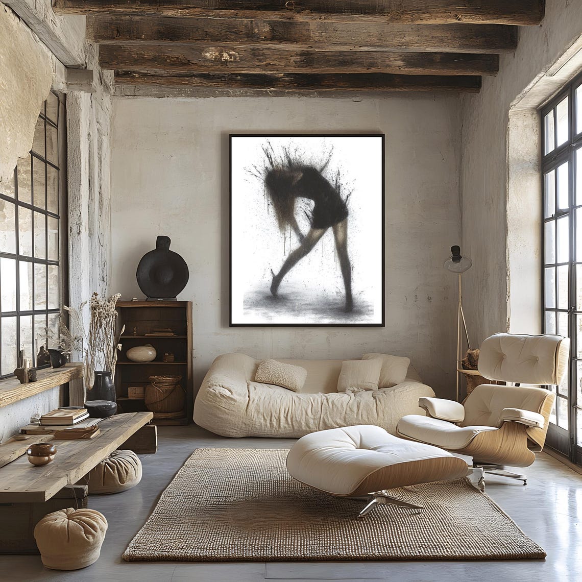 Abstract Ink Dancer Silhouette Dynamic Splatter Black White Art Poster - Image 3