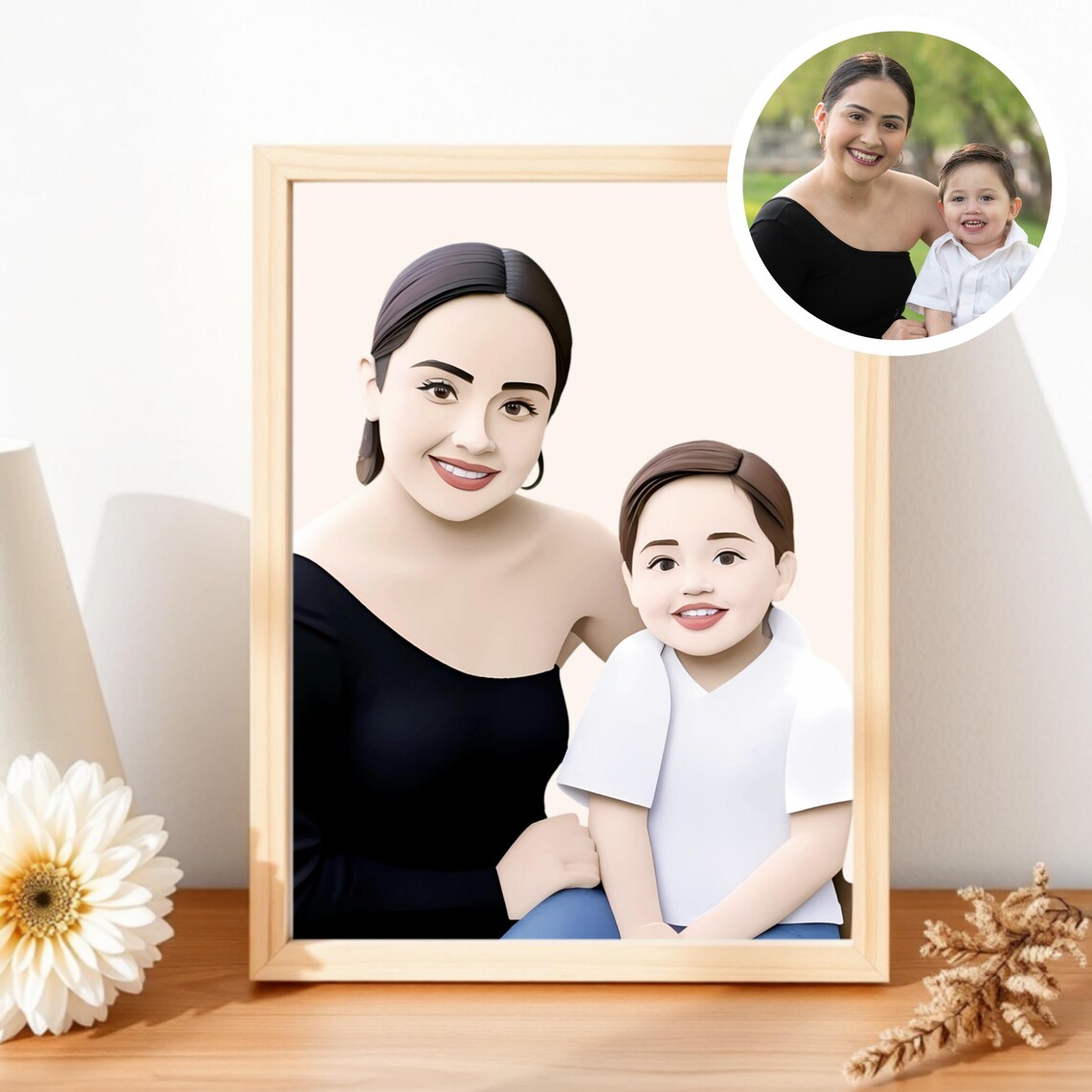 Fun Cartoon Family Of Three Custom Portrait Illustration Poster - Image 3