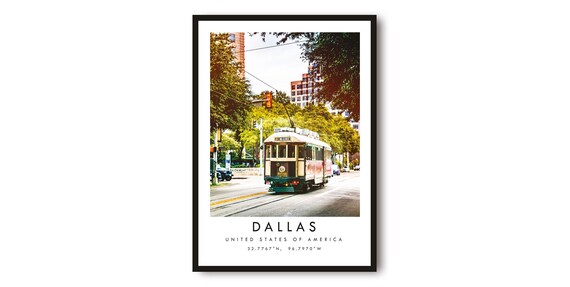 Dallas Texas Historic Streetcar Trolley Downtown Scene Travel Print