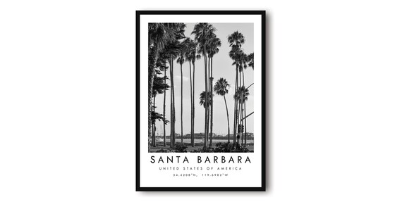 Santa Barbara Black And White Travel Poster