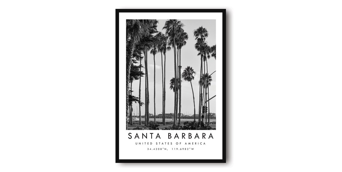 Santa Barbara Black And White Travel Poster