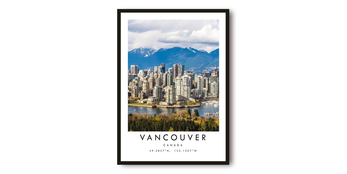 Vancouver Canada Travel Poster, Colorful Cityscape