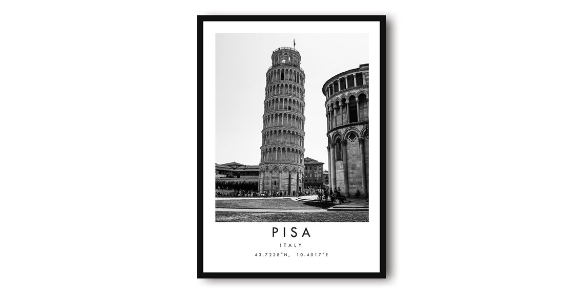 Pisa Travel Poster, Black And White Italy