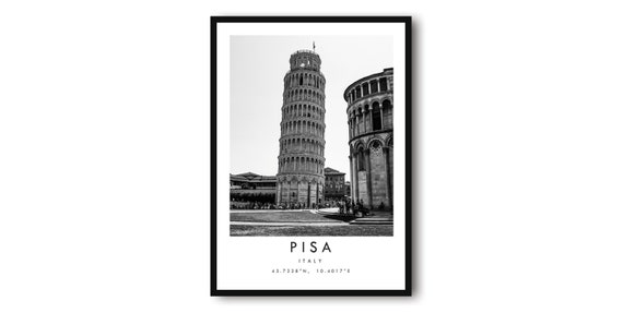 Pisa Travel Poster, Black And White Italy