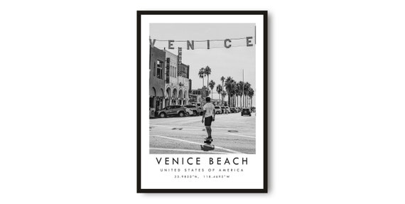 Venice Beach Los Angeles Black and White Art Print