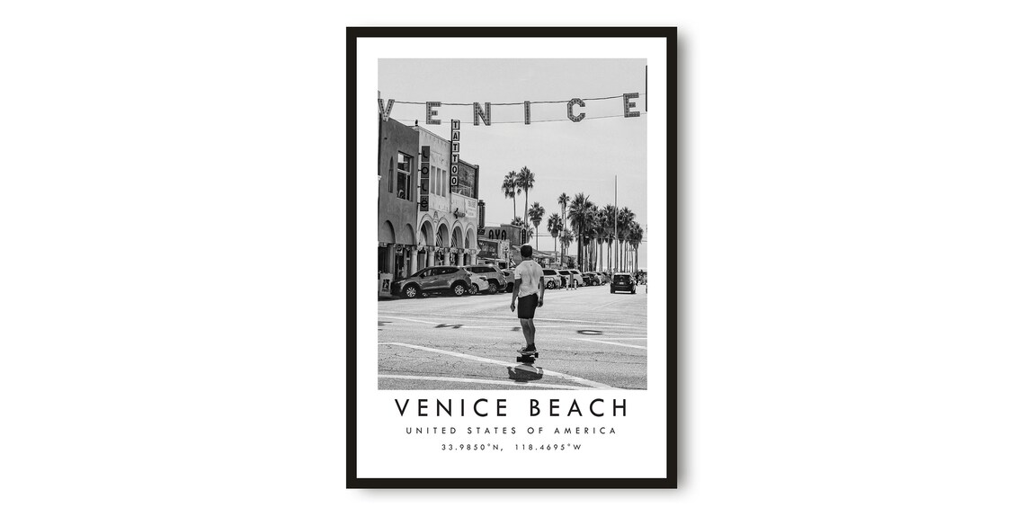 Venice Beach Los Angeles Black and White Art Print