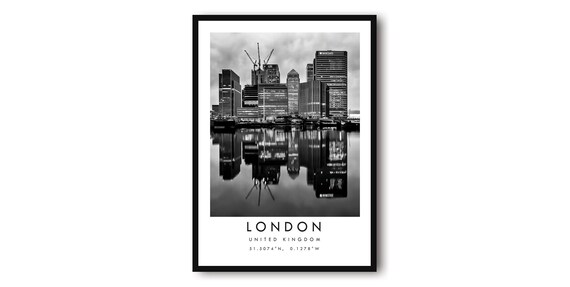London Travel Poster, Black-and-White Minimalist Decor