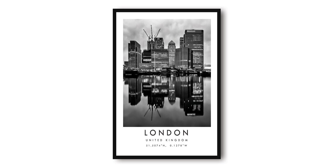 London Travel Poster, Black-and-White Minimalist Decor