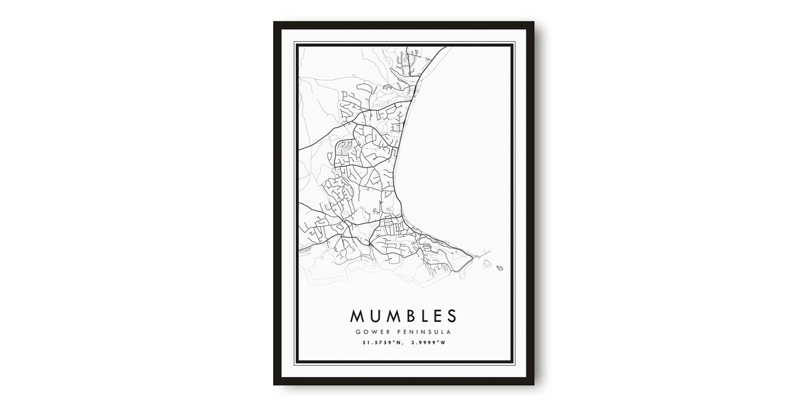 Mumbles Gower Peninsula Wales Coastal Town Street Map Wall Art