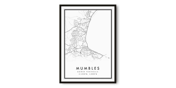 Mumbles Map Print Minimalist Gower City Poster