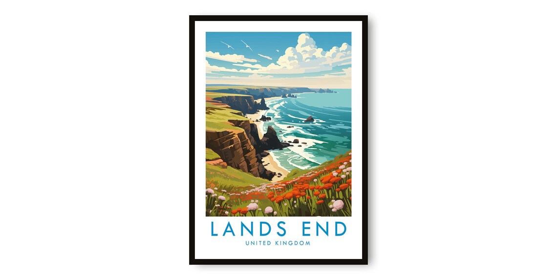 Lands End Travel Poster, United Kingdom Decor