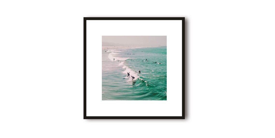 California Surfers Riding Turquoise Waves Minimalist Photo Poster