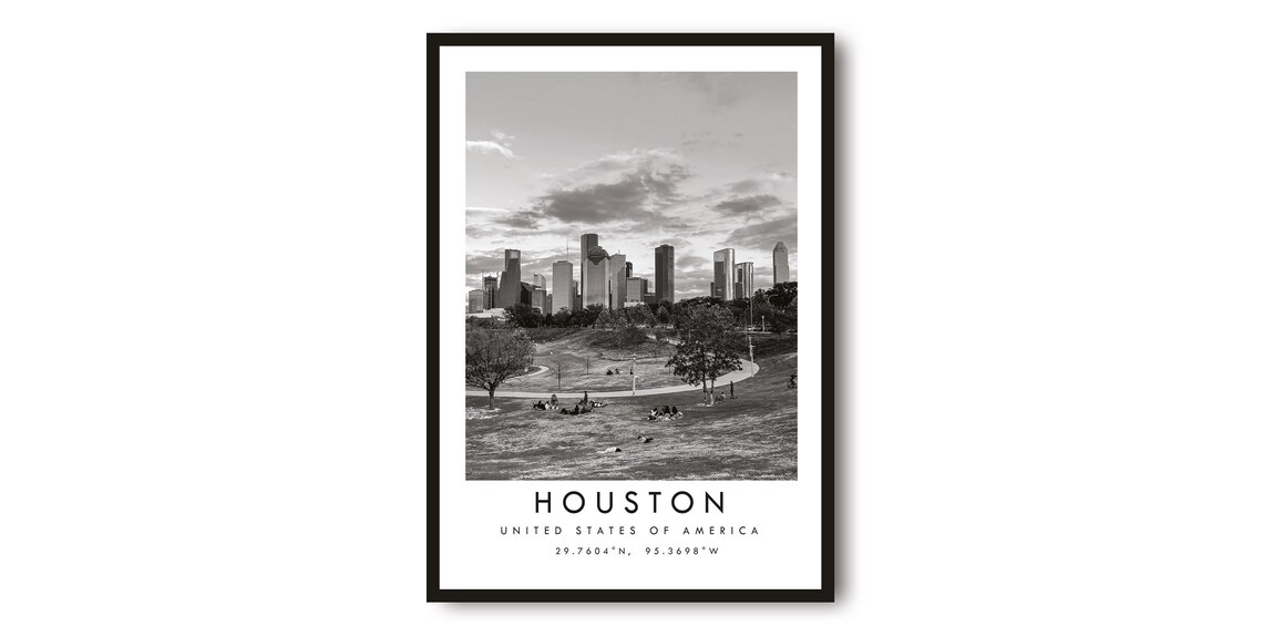 Houston Texas Black And White Cityscape, Minimalist Art Print