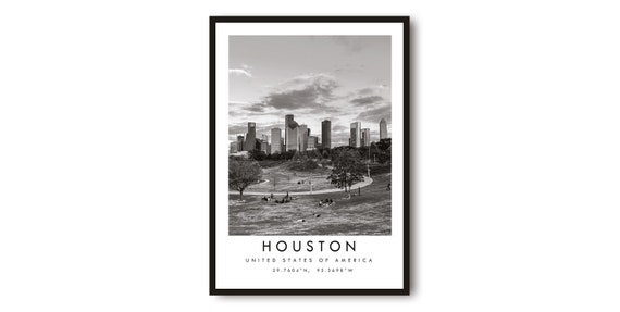 Houston Texas Black And White Cityscape, Minimalist Art Print