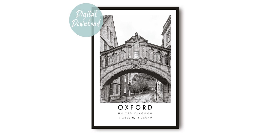 Oxford Bridge of Sighs Over Cobbled Street Black and White Photo Print