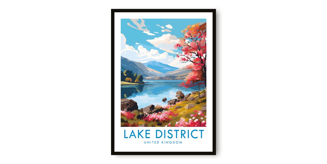 Lake District United Kingdom Autumn Lake View Travel Poster Art