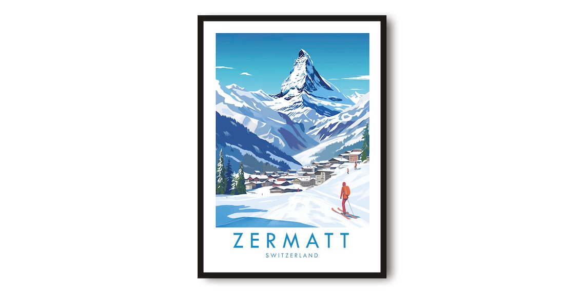 Zermatt Switzerland Matterhorn Village Classic Ski Travel Poster