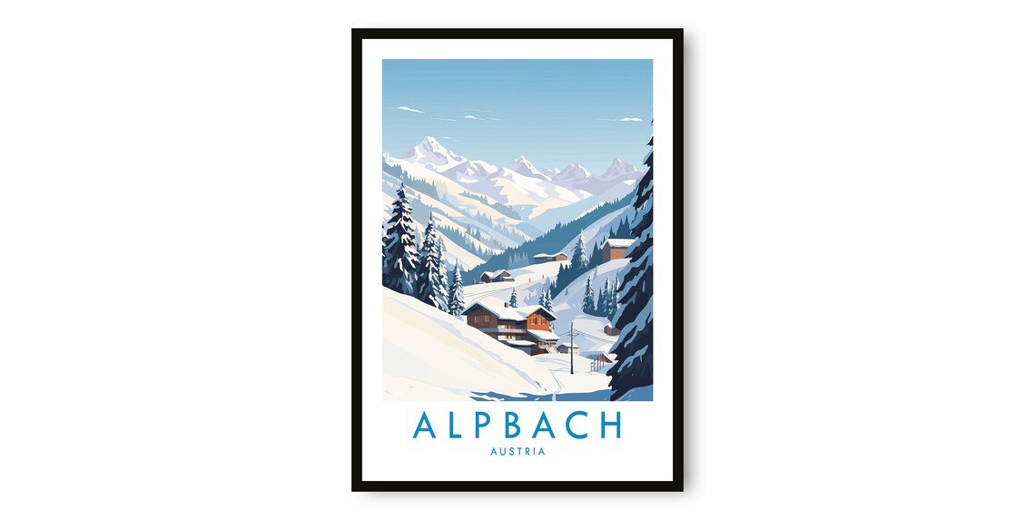Alpbach Travel Poster, Austria Skiing Travel Print