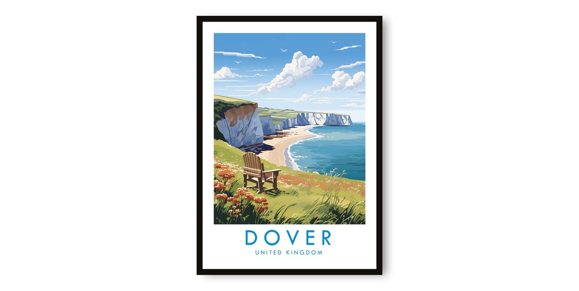 Dover United Kingdom White Cliffs English Seaside Travel Poster