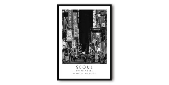 Seoul Black and White Travel Poster, Minimalist