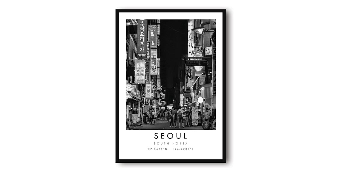 Seoul Black and White Travel Poster, Minimalist