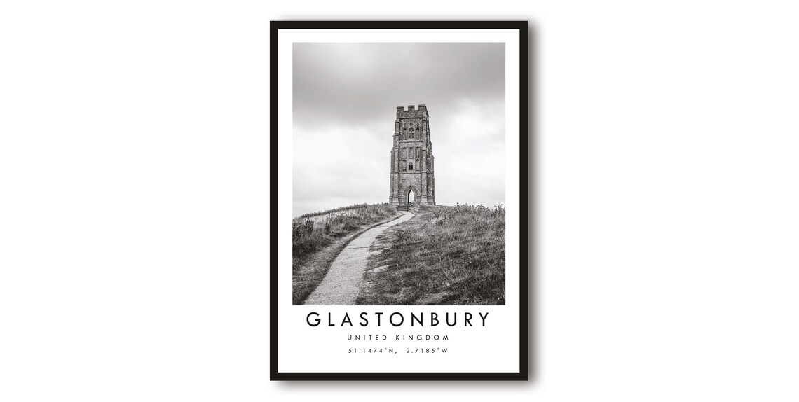Glastonbury Tor Poster Black and White United Kingdom Travel Photo Art