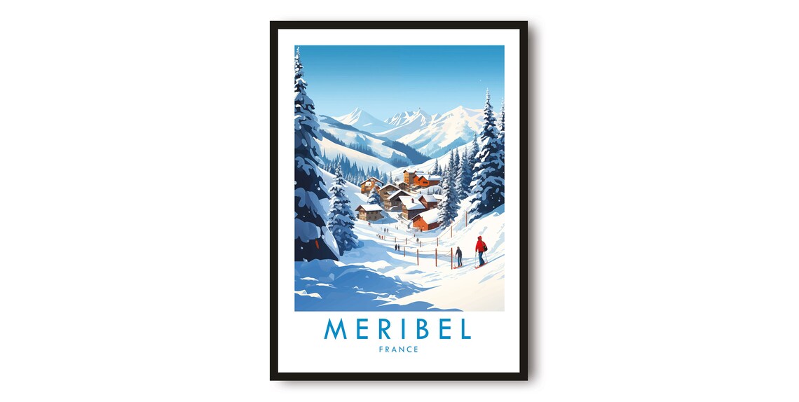Meribel Travel Poster, France Skiing Decor