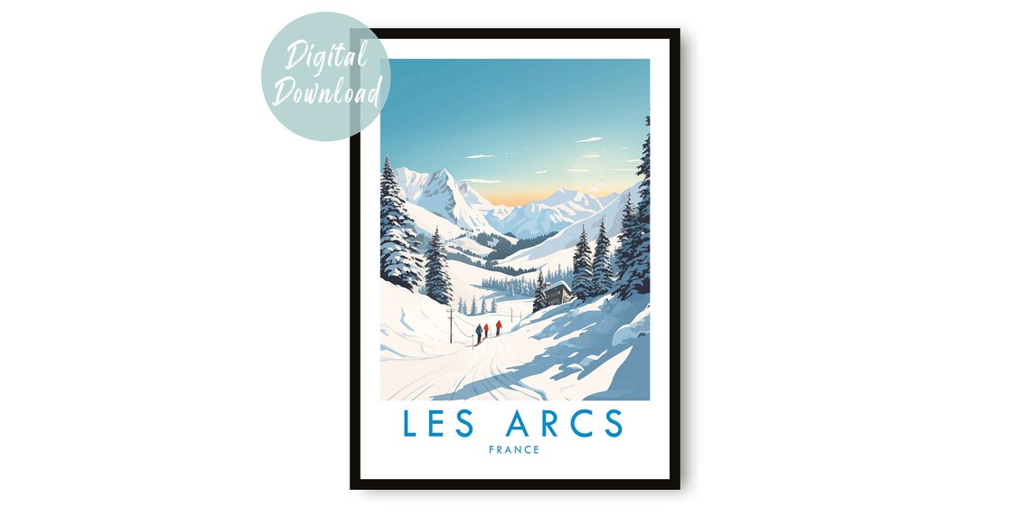 Les Arcs France Vintage Ski Valley With Pines Illustration Poster