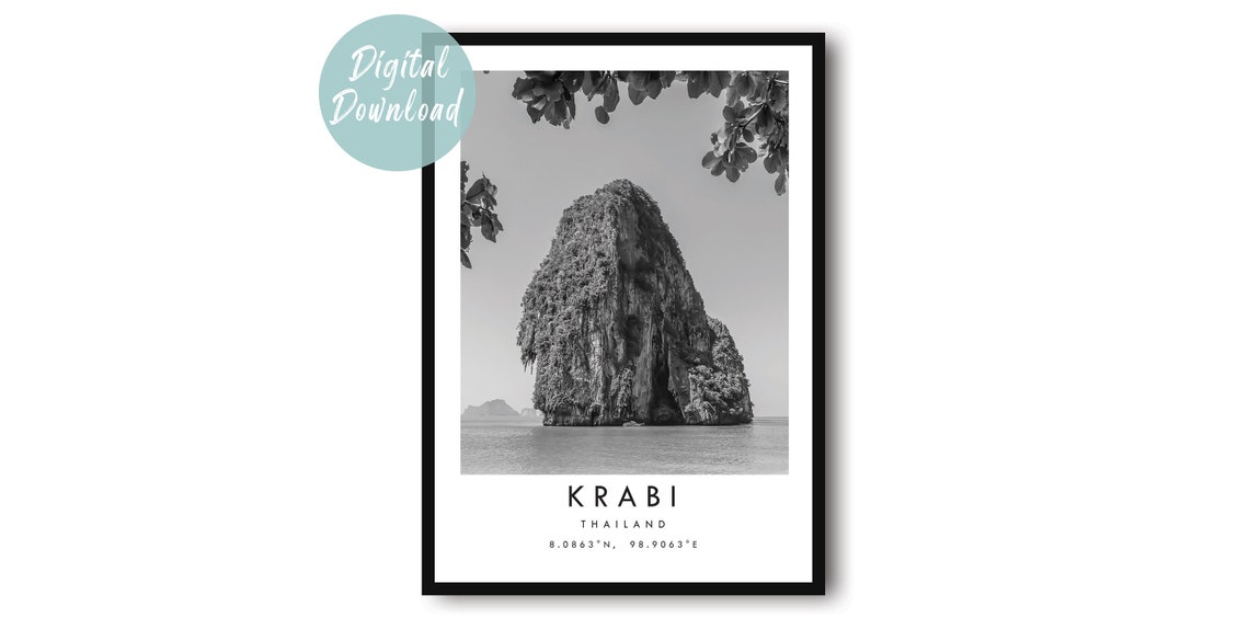 Krabi Towering Limestone Karst Island Black and White Photo Poster