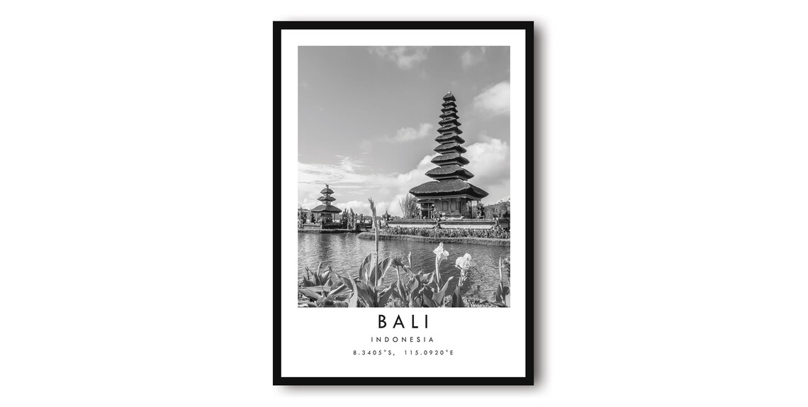Bali Temple Black and White Travel Poster