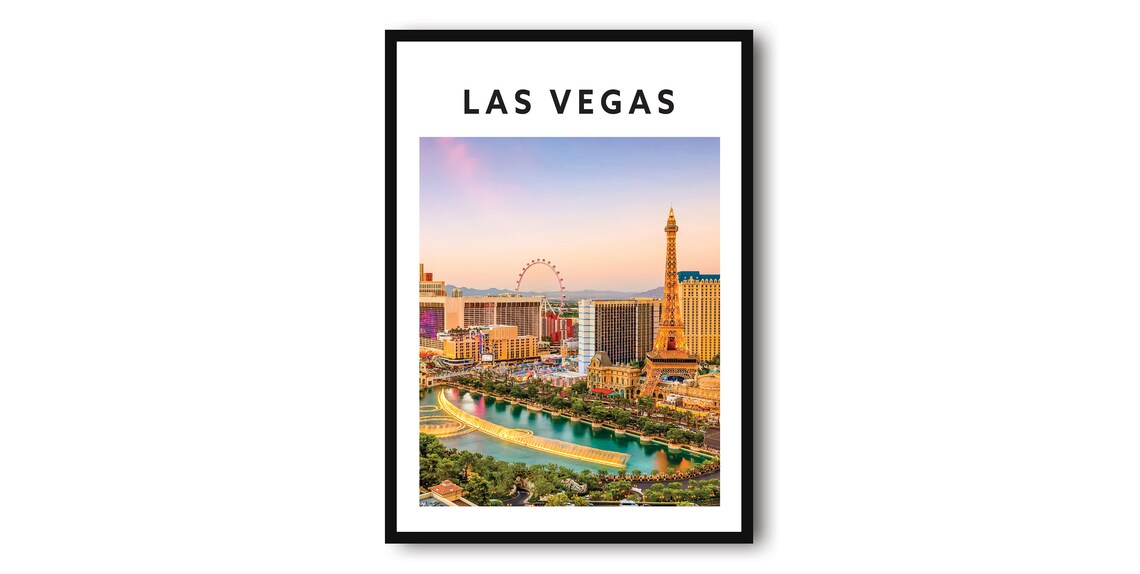 Las Vegas Nevada Strip Skyline Sunset Modern City Travel Poster