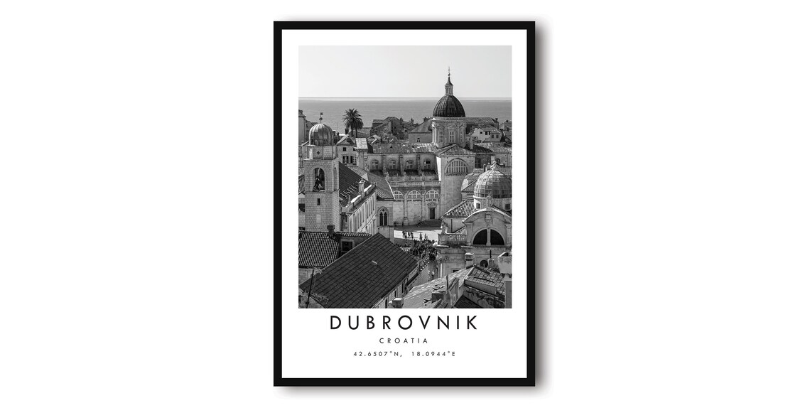 Dubrovnik Croatia Black And White Travel Poster