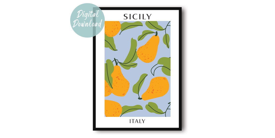 Sicily Golden Pears Botanical Pattern Fruit Market Art Poster