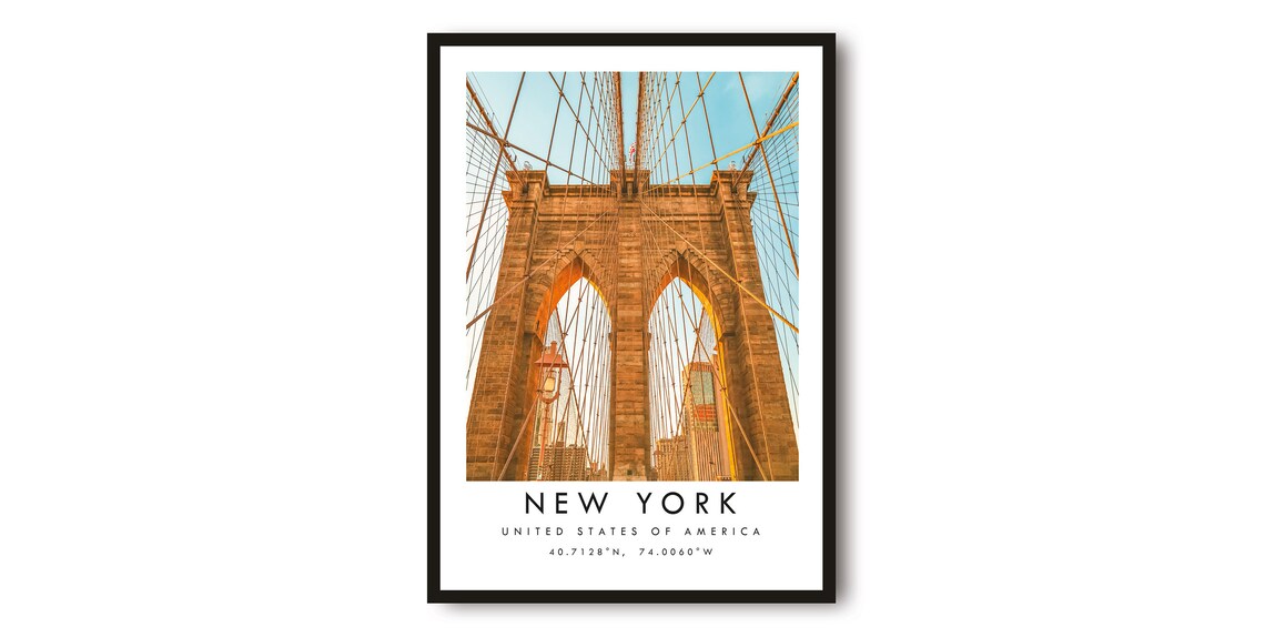 Brooklyn Bridge Tower Glowing at Sunset New York City Photo Art Print