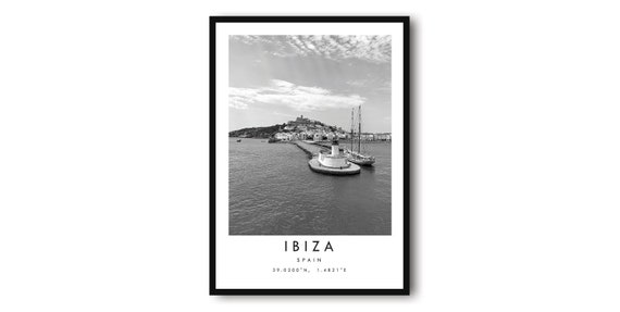 Ibiza Black And White Travel Poster, Minimalist Art Print