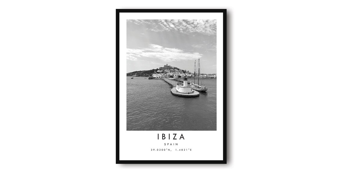Ibiza Black And White Travel Poster, Minimalist Art Print